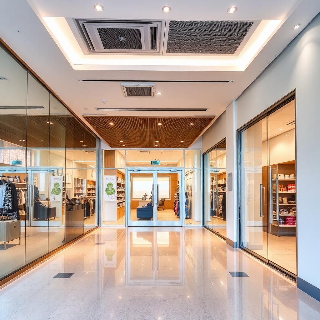 Modern commercial interior fit-out with completed ceilings and flooring